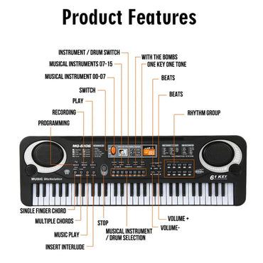 Kids Electronic Piano Keyboard Portable 61 Keys Organ with Microphone Education Toys Musical Instrument