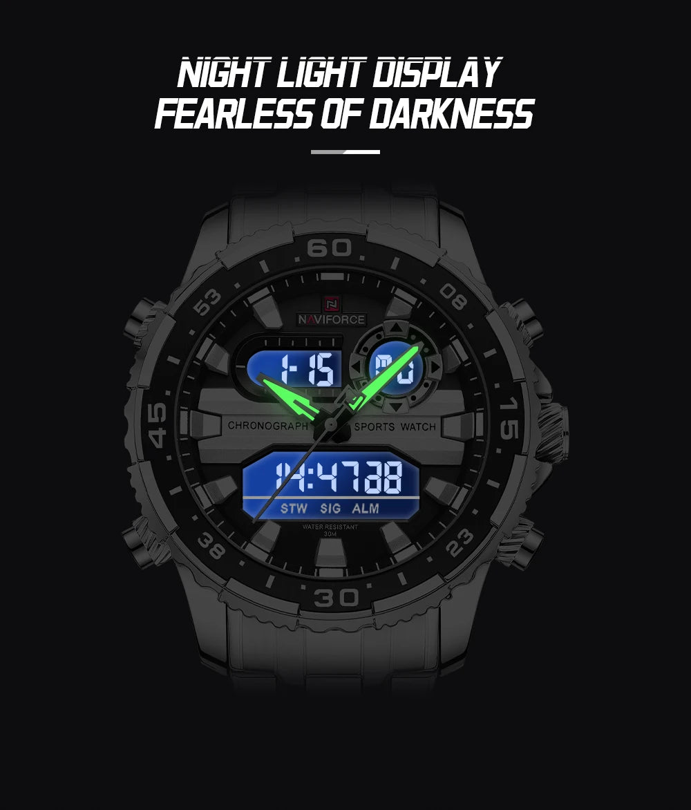 Men's Watches NAVIFORCE Original Trend Brand LCD Display Analog Digital Quartz Man Clock 30m Waterproof Luminous Male Wristwatch