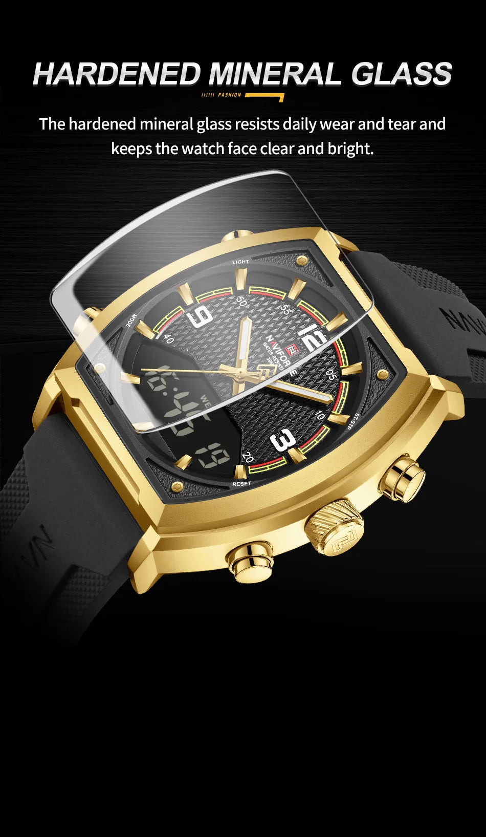 NAVIFORCE Men Sport Watches Dual Time Analog Digital Watch Quartz 30m Waterproof Watch Military Clock Sport 2025 Men Wristwatch