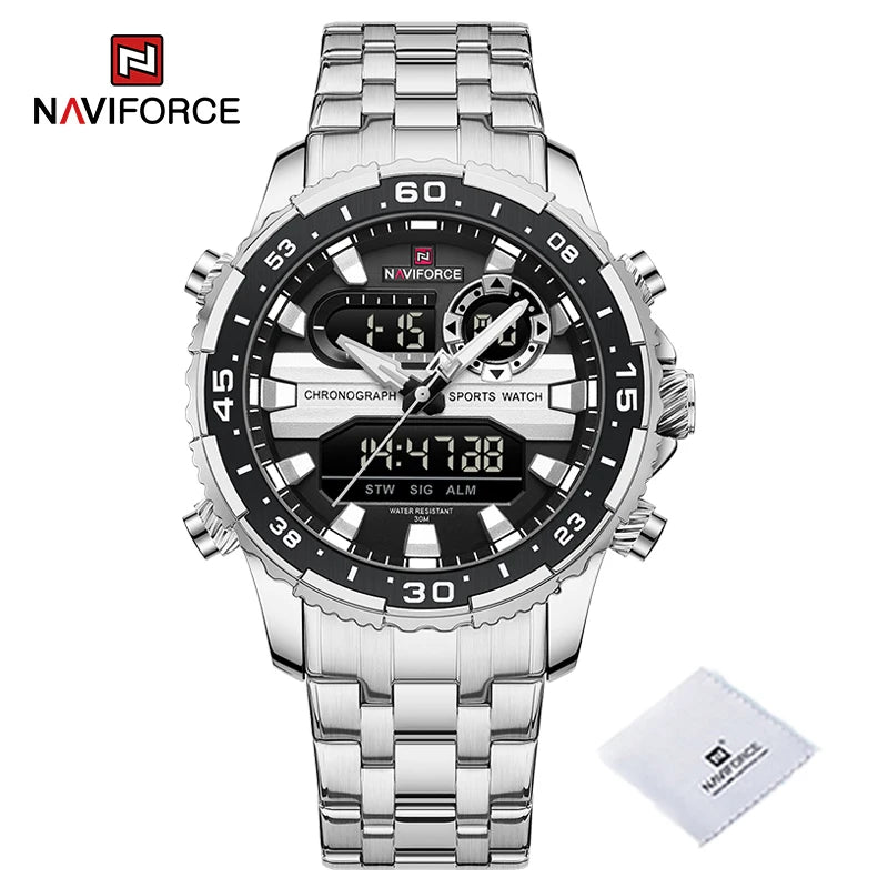 Men's Watches NAVIFORCE Original Trend Brand LCD Display Analog Digital Quartz Man Clock 30m Waterproof Luminous Male Wristwatch