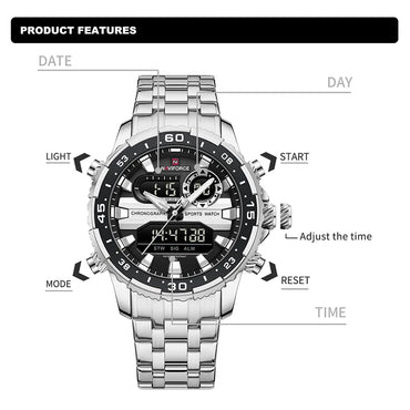 Men's Watches NAVIFORCE Original Trend Brand LCD Display Analog Digital Quartz Man Clock 30m Waterproof Luminous Male Wristwatch