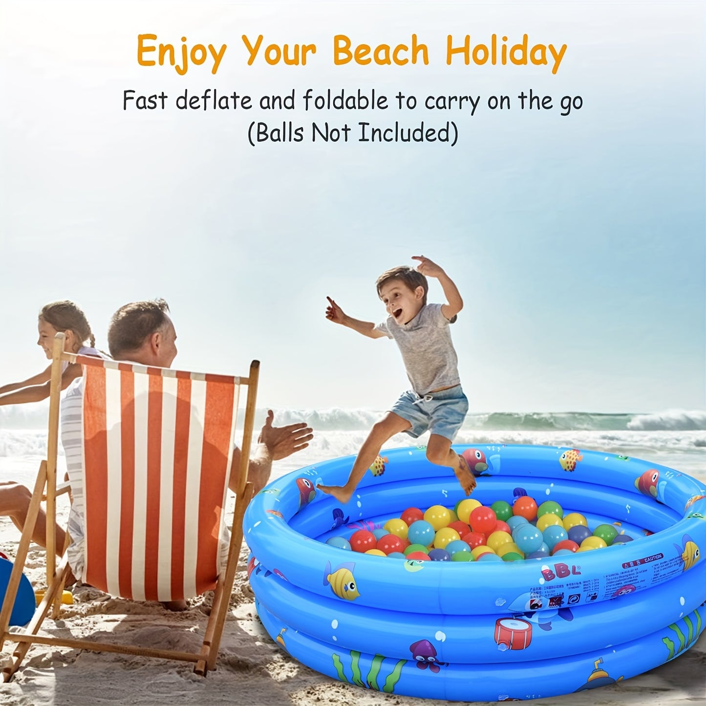 Inflatable Kids Pool with 3 Ring Padding, Family Garden Outdoor & Indoor Play Center