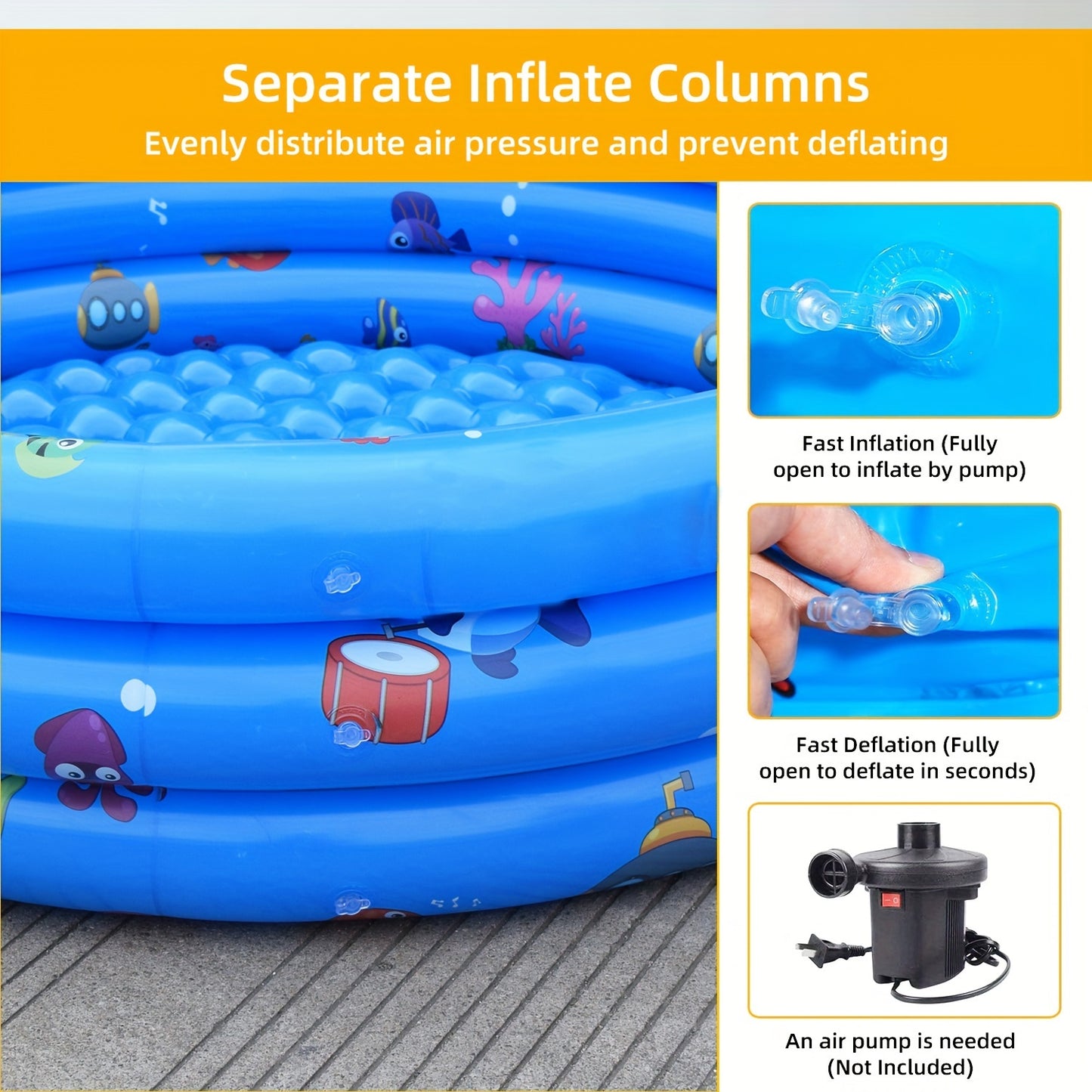 Inflatable Kids Pool with 3 Ring Padding, Family Garden Outdoor & Indoor Play Center