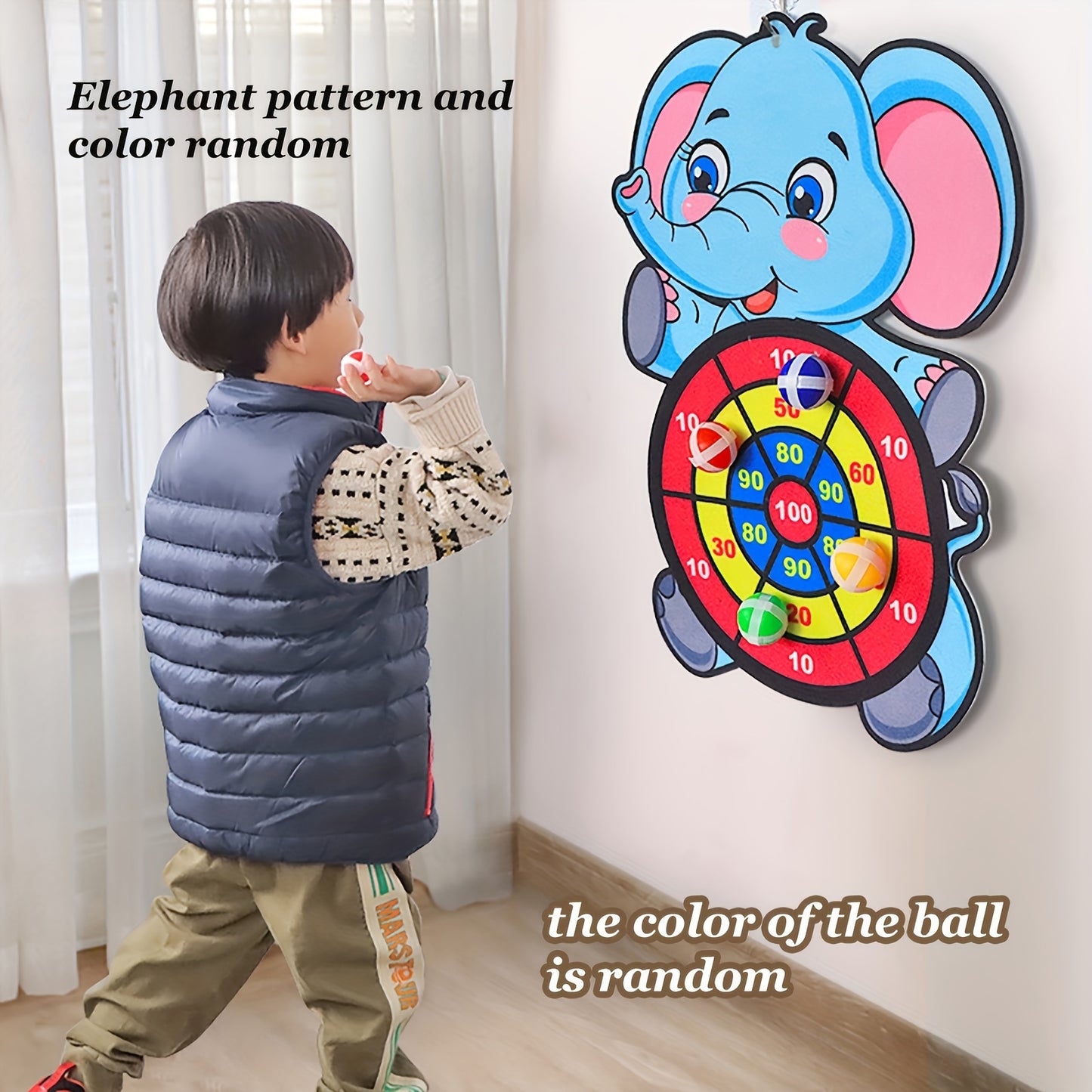 Children's Elephant Sticky Ball Dart Board Cartoon Pattern Ball Toys Parent