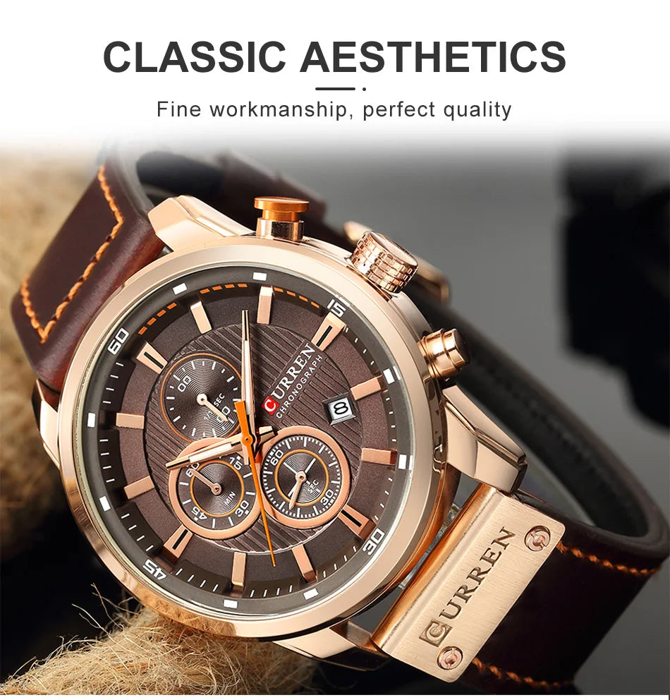 CURREN Brand Watch Men Leather Sports Watches Men's Army Military Quartz Wristwatch Chronograph Male Clock Relogio Masculino