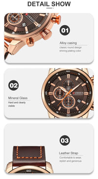 CURREN Brand Watch Men Leather Sports Watches Men's Army Military Quartz Wristwatch Chronograph Male Clock Relogio Masculino
