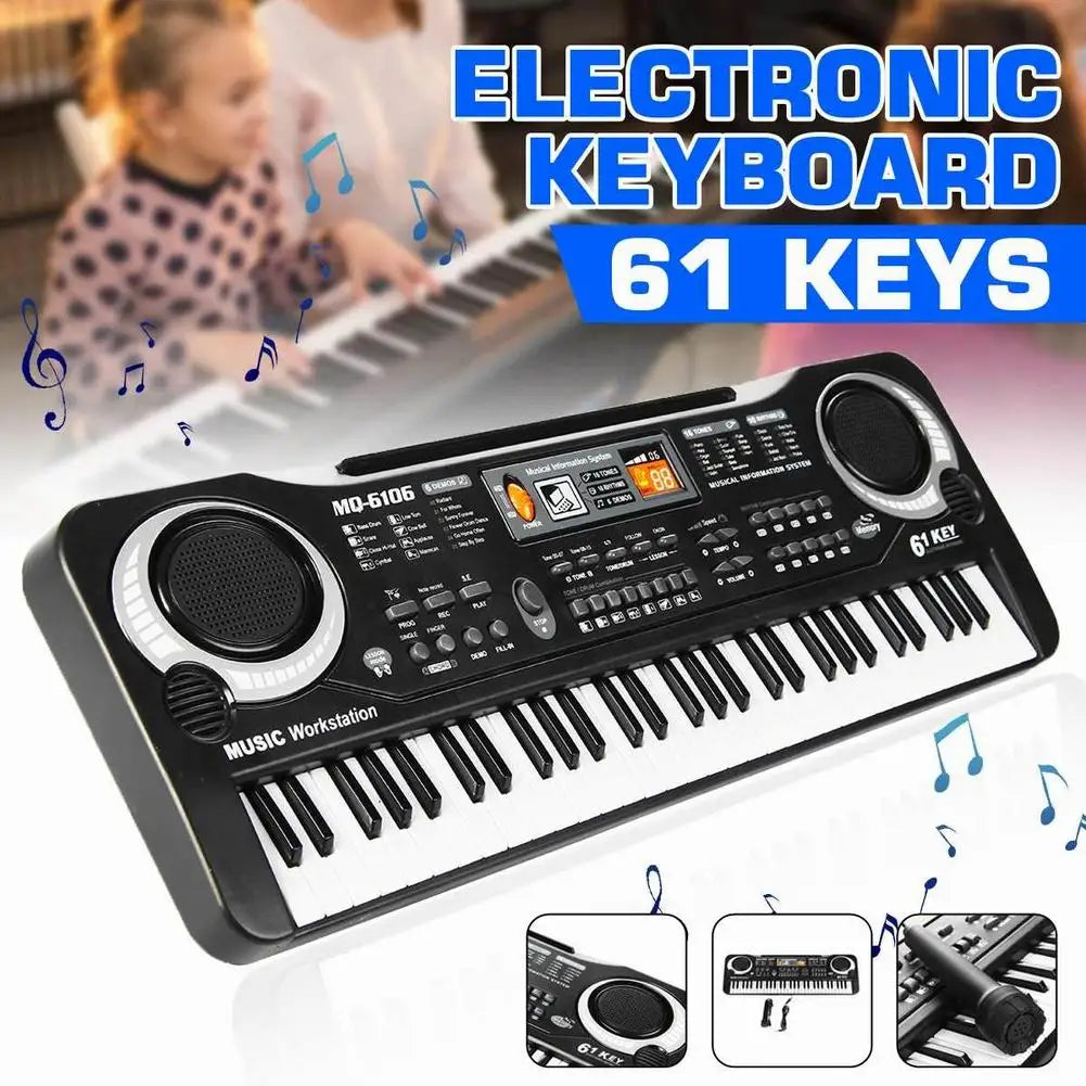 Kids Electronic Piano Keyboard Portable 61 Keys Organ with Microphone Education Toys Musical Instrument