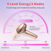 IPL Hair Removal, Ice Cool, Painless, 9 Energy Levels, 3 Modes