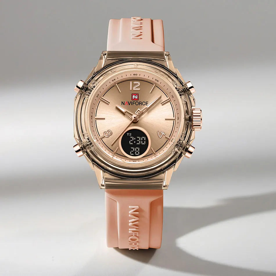 NAVIFORCE Top Brand Women's Watch Outdoor Sports Waterproof Watches Dual Time Display Quartz Wristwatches Rubber Digital Clock