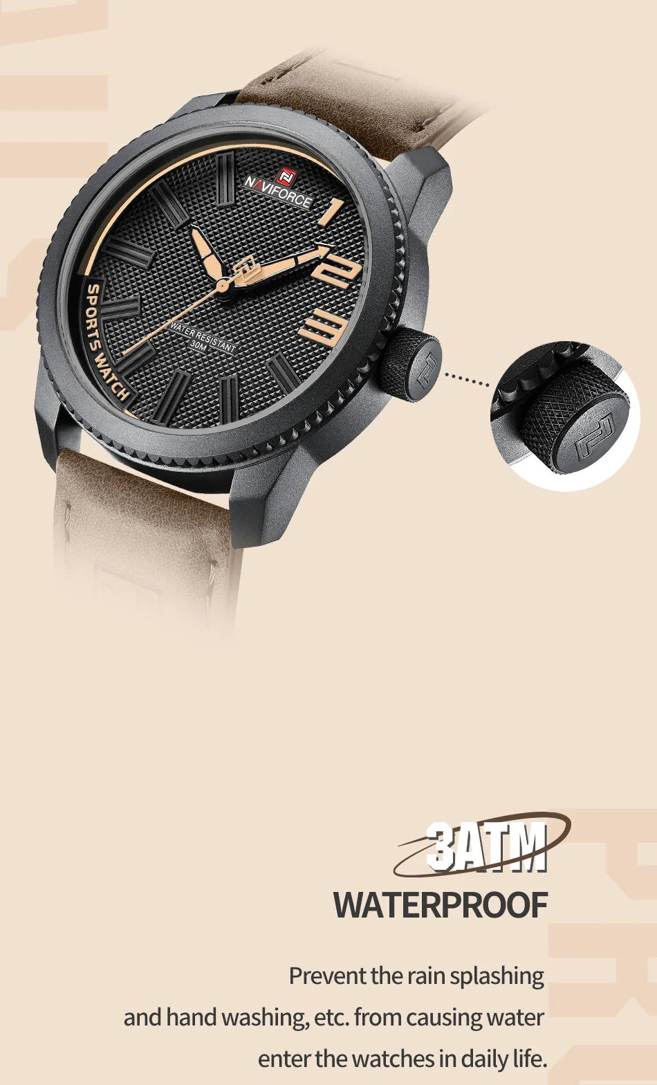 NAVIFORCE Top Luxury Brand Sports Watch Men Fashion Casual Quartz Wristwatch Male Date Waterproof Leather Analog Clock