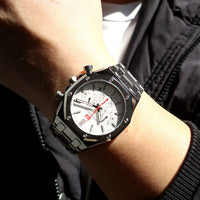 MINI FOCUS New Business Quartz Watch for Men Fashion Waterproof Chronograph Luminous Wristwatch with Stainless Steel Strap Date