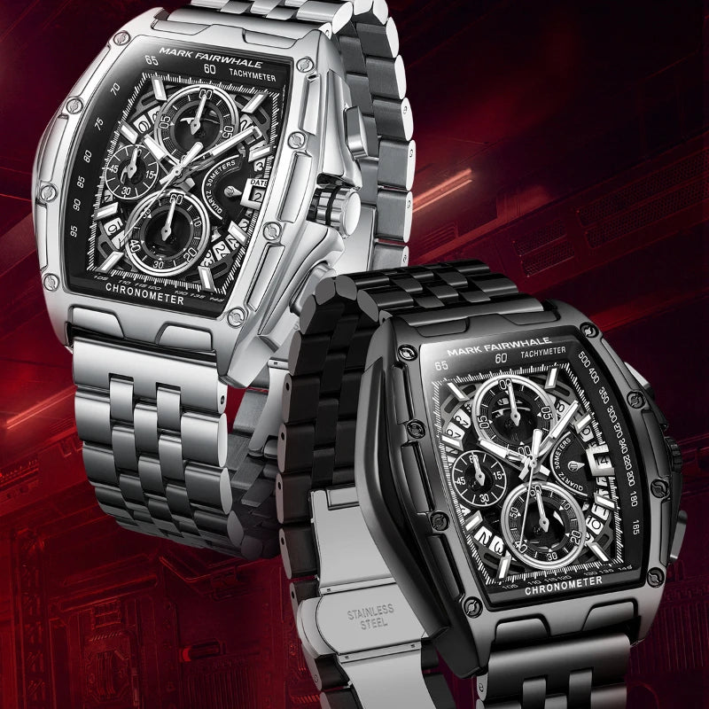 Mark Fairwhale 5080 Watches for Men Multifunctional Luminous Timing Hollow Waterproof Quartz Watches for Men Relogios Masculino