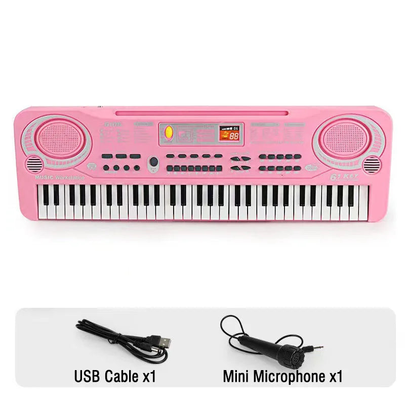Kids Electronic Piano Keyboard Portable 61 Keys Organ with Microphone Education Toys Musical Instrument