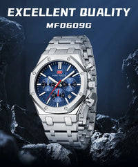 MINI FOCUS New Business Quartz Watch for Men Fashion Waterproof Chronograph Luminous Wristwatch with Stainless Steel Strap Date