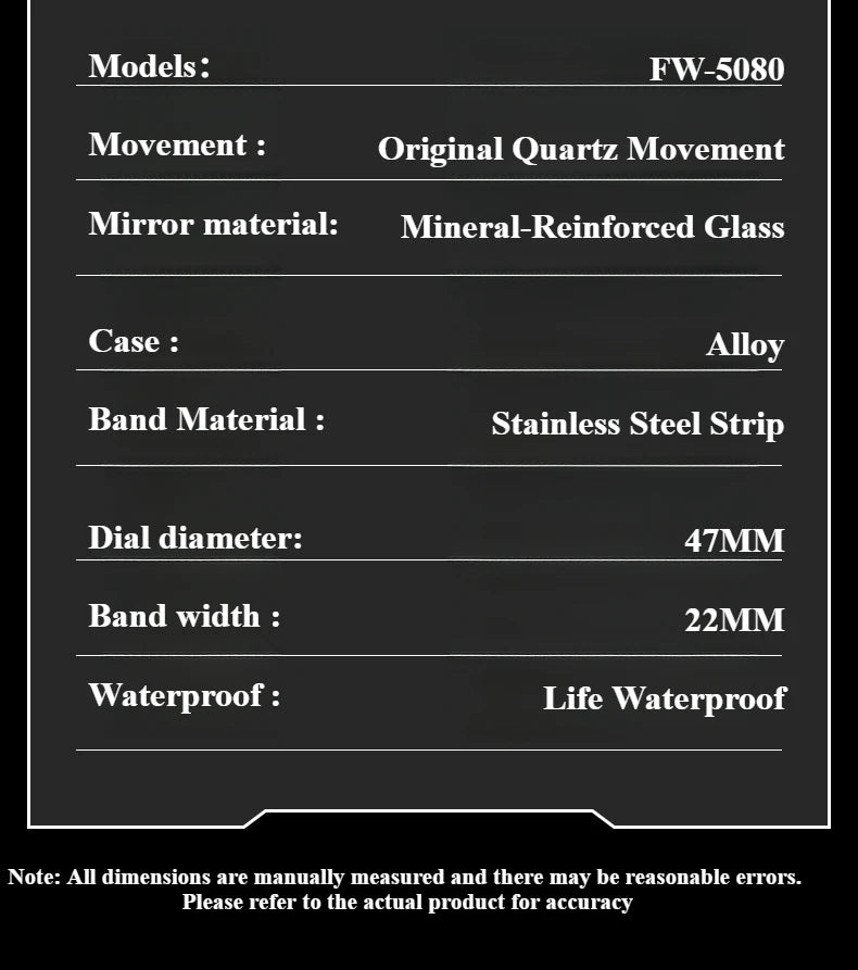 Mark Fairwhale 5080 Watches for Men Multifunctional Luminous Timing Hollow Waterproof Quartz Watches for Men Relogios Masculino