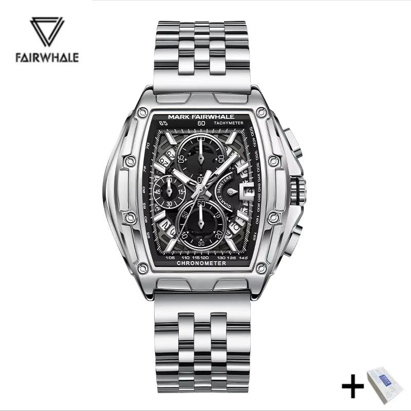 Mark Fairwhale 5080 Watches for Men Multifunctional Luminous Timing Hollow Waterproof Quartz Watches for Men Relogios Masculino