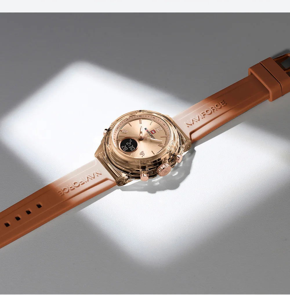 NAVIFORCE Top Brand Women's Watch Outdoor Sports Waterproof Watches Dual Time Display Quartz Wristwatches Rubber Digital Clock