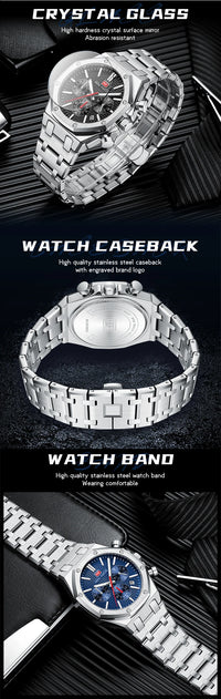 MINI FOCUS New Business Quartz Watch for Men Fashion Waterproof Chronograph Luminous Wristwatch with Stainless Steel Strap Date