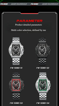 Mark Fairwhale 5080 Watches for Men Multifunctional Luminous Timing Hollow Waterproof Quartz Watches for Men Relogios Masculino