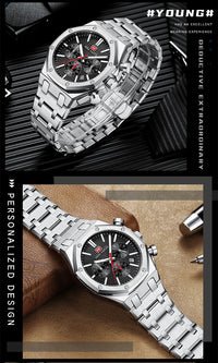 MINI FOCUS New Business Quartz Watch for Men Fashion Waterproof Chronograph Luminous Wristwatch with Stainless Steel Strap Date