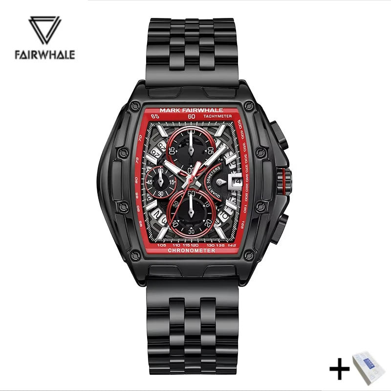 Mark Fairwhale 5080 Watches for Men Multifunctional Luminous Timing Hollow Waterproof Quartz Watches for Men Relogios Masculino