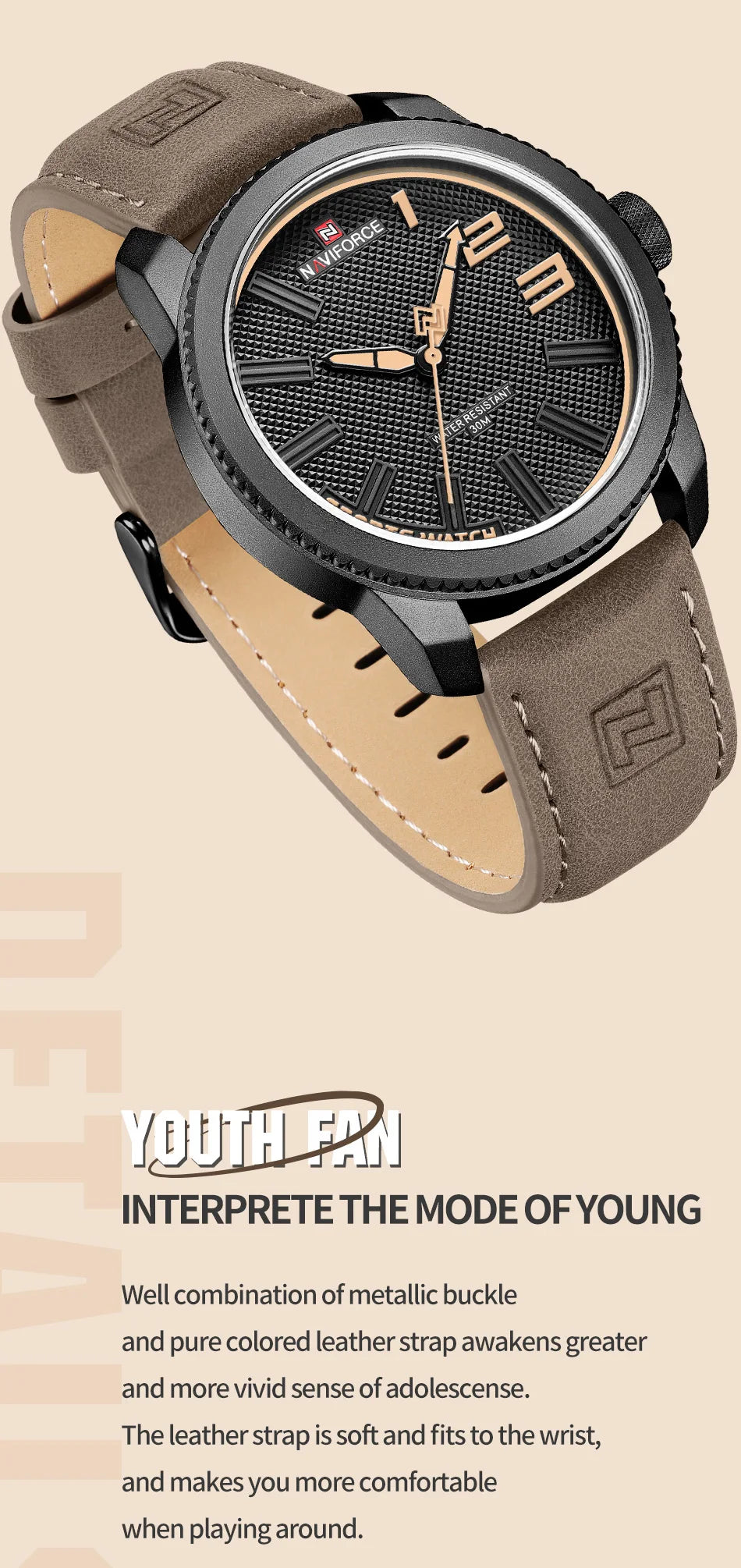 NAVIFORCE Top Luxury Brand Sports Watch Men Fashion Casual Quartz Wristwatch Male Date Waterproof Leather Analog Clock