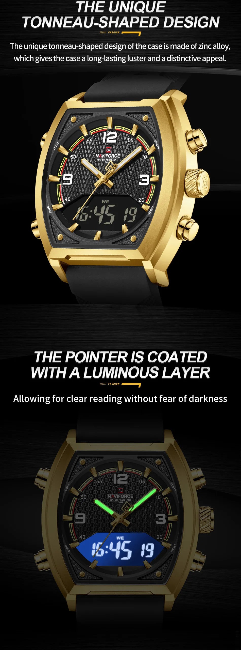 NAVIFORCE Men Sport Watches Dual Time Analog Digital Watch Quartz 30m Waterproof Watch Military Clock Sport 2025 Men Wristwatch