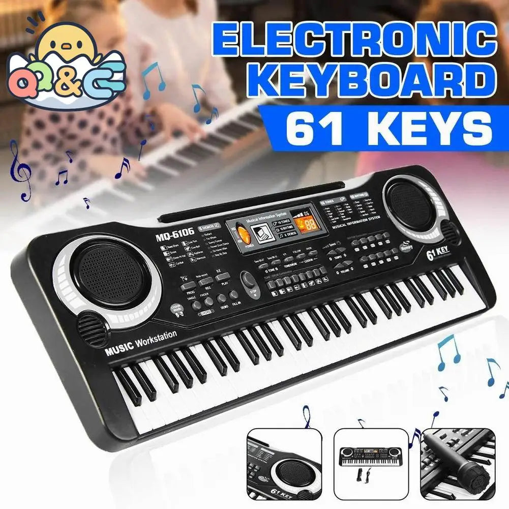 Kids Electronic Piano Keyboard Portable 61 Keys Organ with Microphone Education Toys Musical Instrument