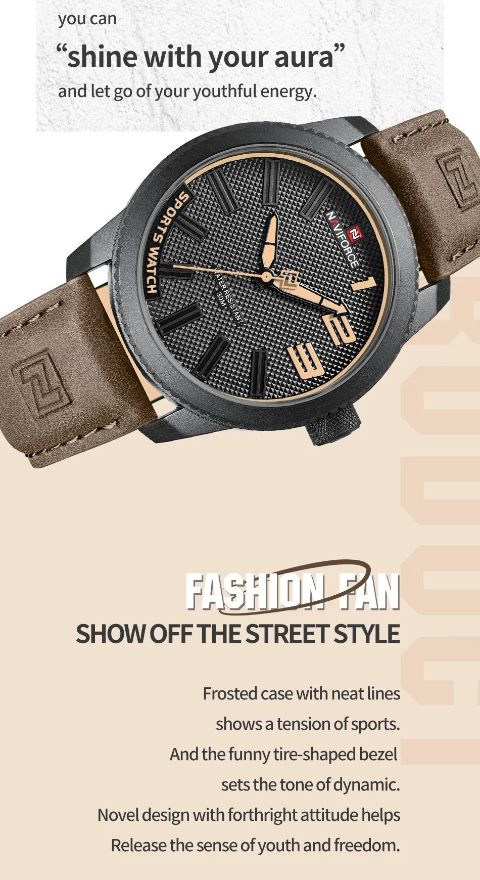 NAVIFORCE Top Luxury Brand Sports Watch Men Fashion Casual Quartz Wristwatch Male Date Waterproof Leather Analog Clock