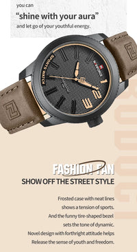 NAVIFORCE Top Luxury Brand Sports Watch Men Fashion Casual Quartz Wristwatch Male Date Waterproof Leather Analog Clock