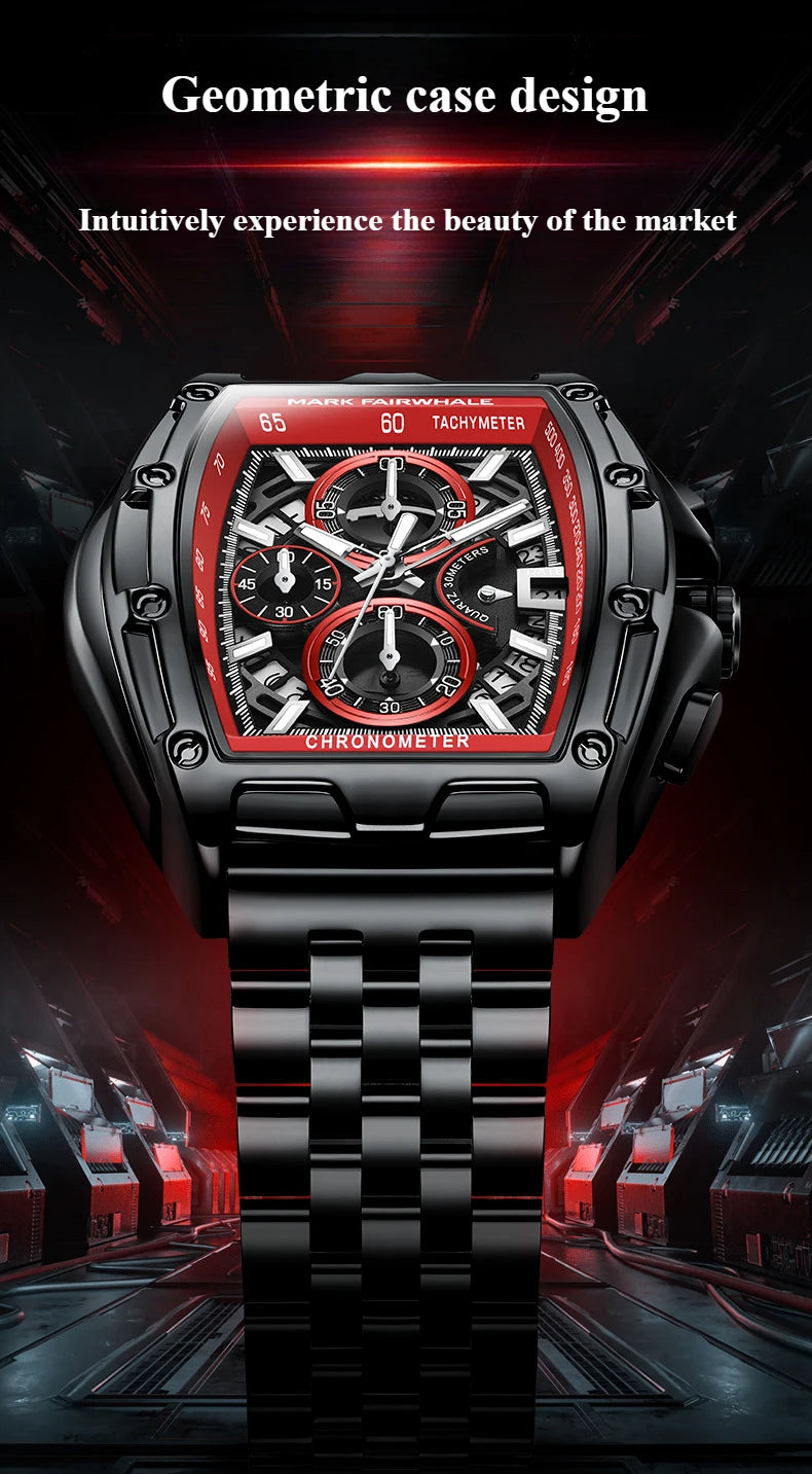 Mark Fairwhale 5080 Watches for Men Multifunctional Luminous Timing Hollow Waterproof Quartz Watches for Men Relogios Masculino