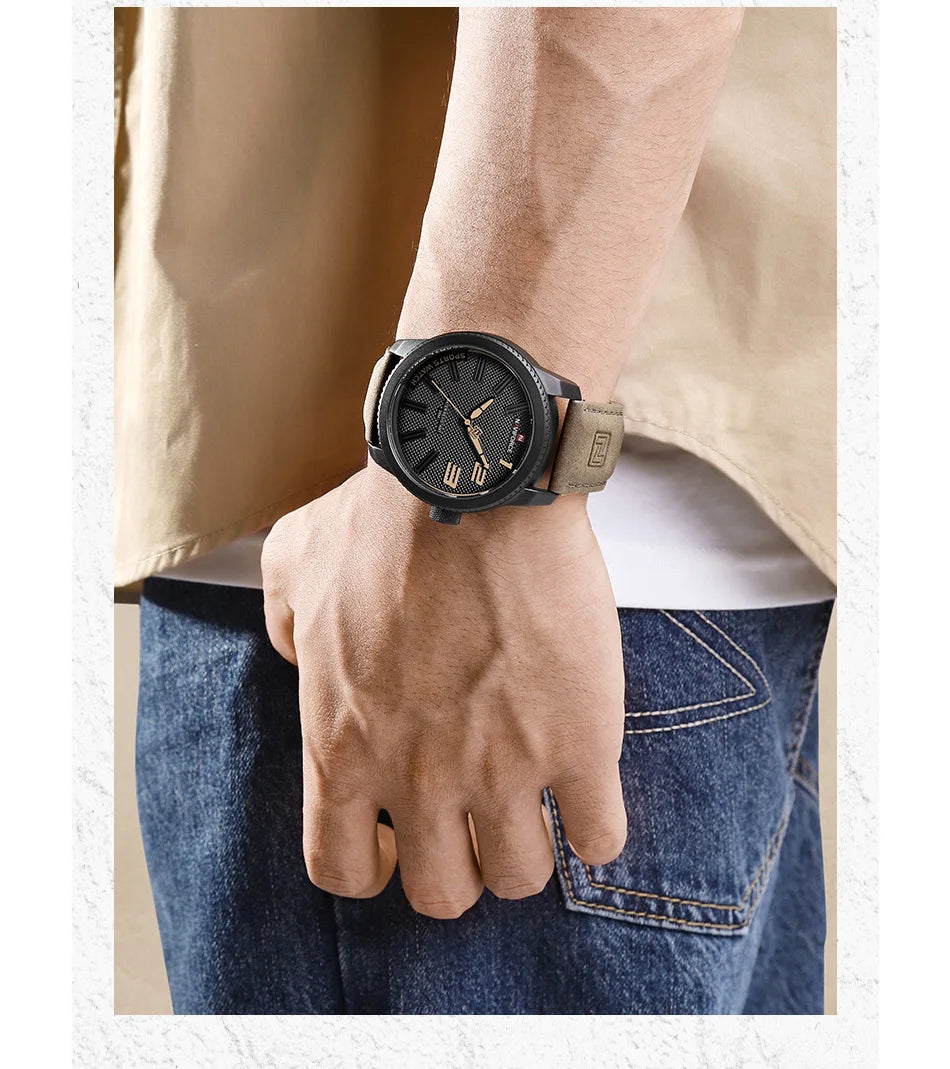 NAVIFORCE Top Luxury Brand Sports Watch Men Fashion Casual Quartz Wristwatch Male Date Waterproof Leather Analog Clock