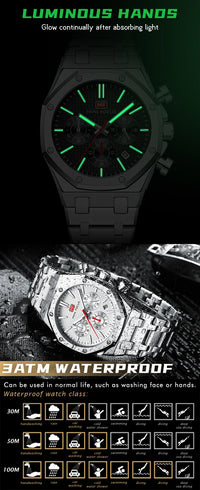 MINI FOCUS New Business Quartz Watch for Men Fashion Waterproof Chronograph Luminous Wristwatch with Stainless Steel Strap Date