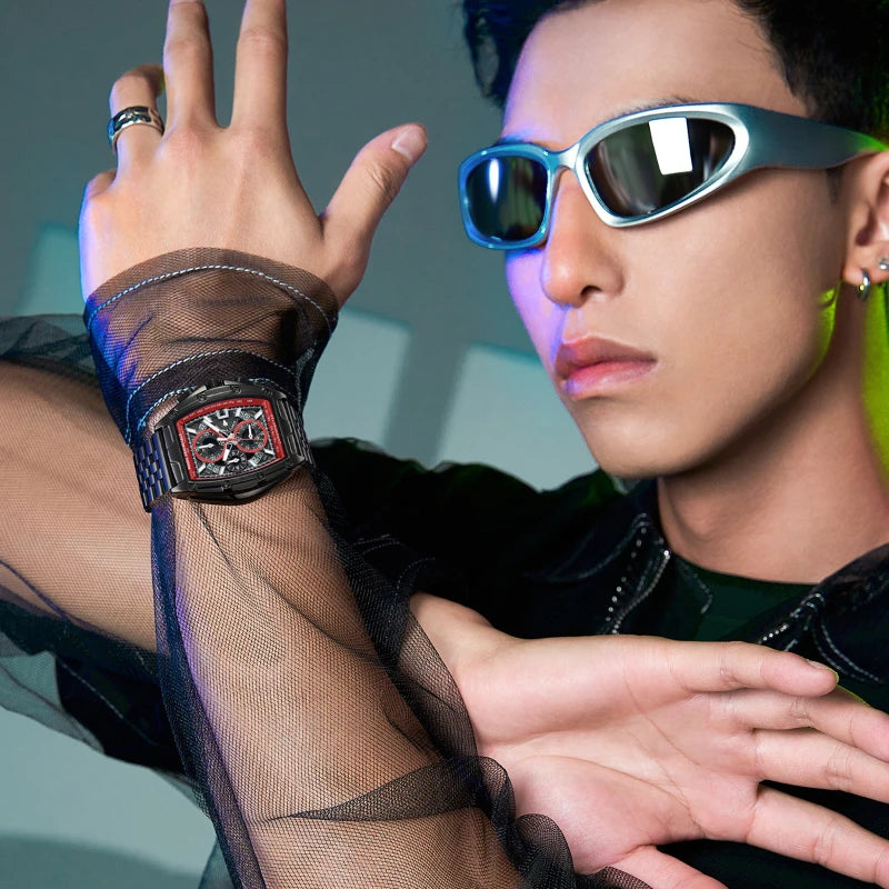 Mark Fairwhale 5080 Watches for Men Multifunctional Luminous Timing Hollow Waterproof Quartz Watches for Men Relogios Masculino