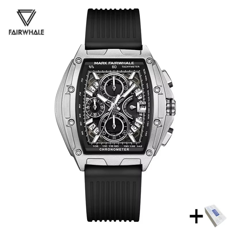 Mark Fairwhale 5080 Watches for Men Multifunctional Luminous Timing Hollow Waterproof Quartz Watches for Men Relogios Masculino