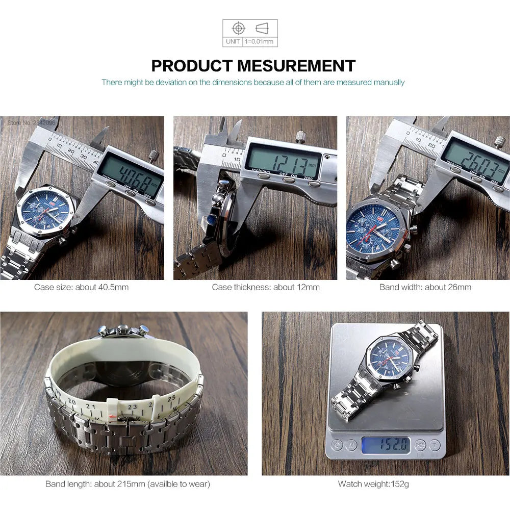 MINI FOCUS New Business Quartz Watch for Men Fashion Waterproof Chronograph Luminous Wristwatch with Stainless Steel Strap Date