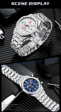 MINI FOCUS New Business Quartz Watch for Men Fashion Waterproof Chronograph Luminous Wristwatch with Stainless Steel Strap Date