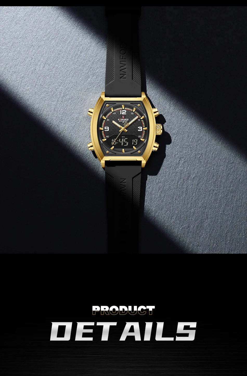 NAVIFORCE Men Sport Watches Dual Time Analog Digital Watch Quartz 30m Waterproof Watch Military Clock Sport 2025 Men Wristwatch