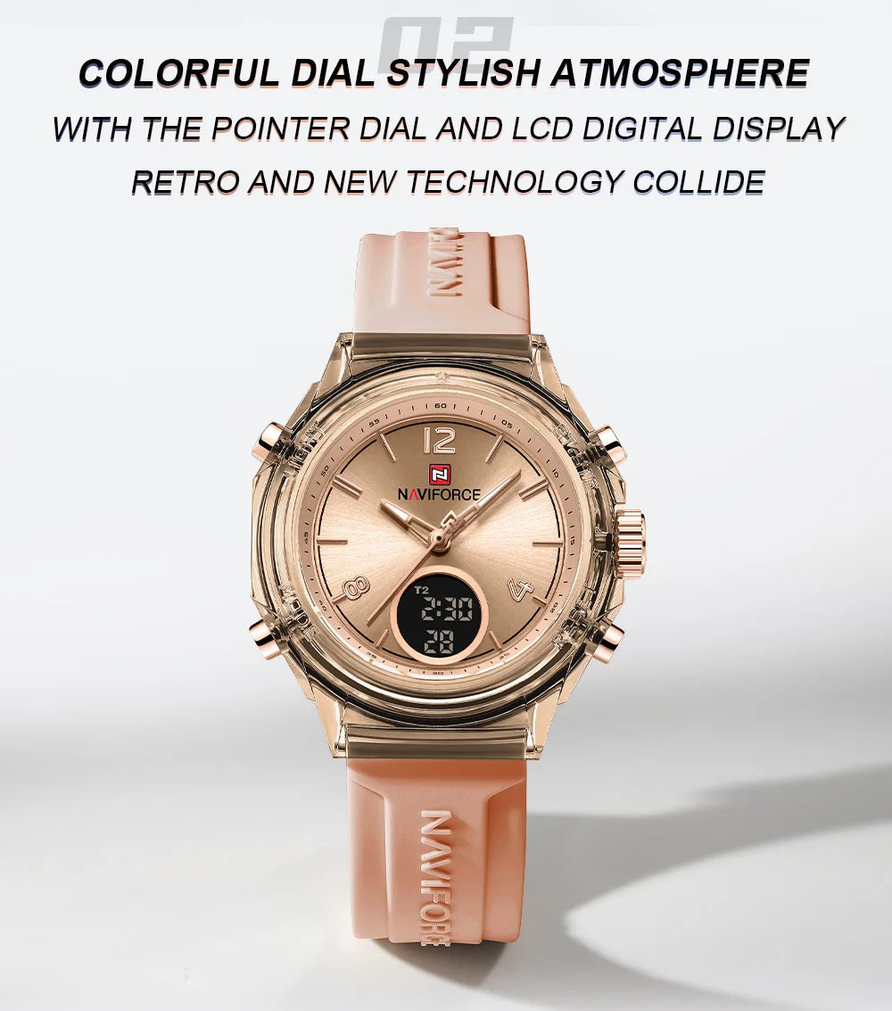 NAVIFORCE Top Brand Women's Watch Outdoor Sports Waterproof Watches Dual Time Display Quartz Wristwatches Rubber Digital Clock