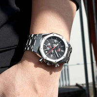 MINI FOCUS New Business Quartz Watch for Men Fashion Waterproof Chronograph Luminous Wristwatch with Stainless Steel Strap Date