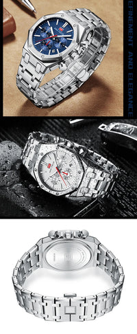 MINI FOCUS New Business Quartz Watch for Men Fashion Waterproof Chronograph Luminous Wristwatch with Stainless Steel Strap Date