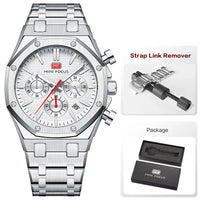 MINI FOCUS New Business Quartz Watch for Men Fashion Waterproof Chronograph Luminous Wristwatch with Stainless Steel Strap Date