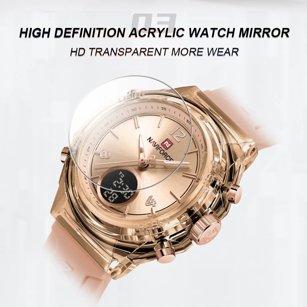 NAVIFORCE Top Brand Women's Watch Outdoor Sports Waterproof Watches Dual Time Display Quartz Wristwatches Rubber Digital Clock
