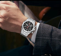 MINI FOCUS New Business Quartz Watch for Men Fashion Waterproof Chronograph Luminous Wristwatch with Stainless Steel Strap Date