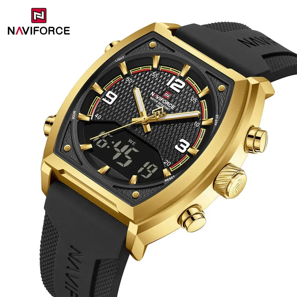 NAVIFORCE Men Sport Watches Dual Time Analog Digital Watch Quartz 30m Waterproof Watch Military Clock Sport 2025 Men Wristwatch
