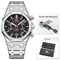 MINI FOCUS New Business Quartz Watch for Men Fashion Waterproof Chronograph Luminous Wristwatch with Stainless Steel Strap Date