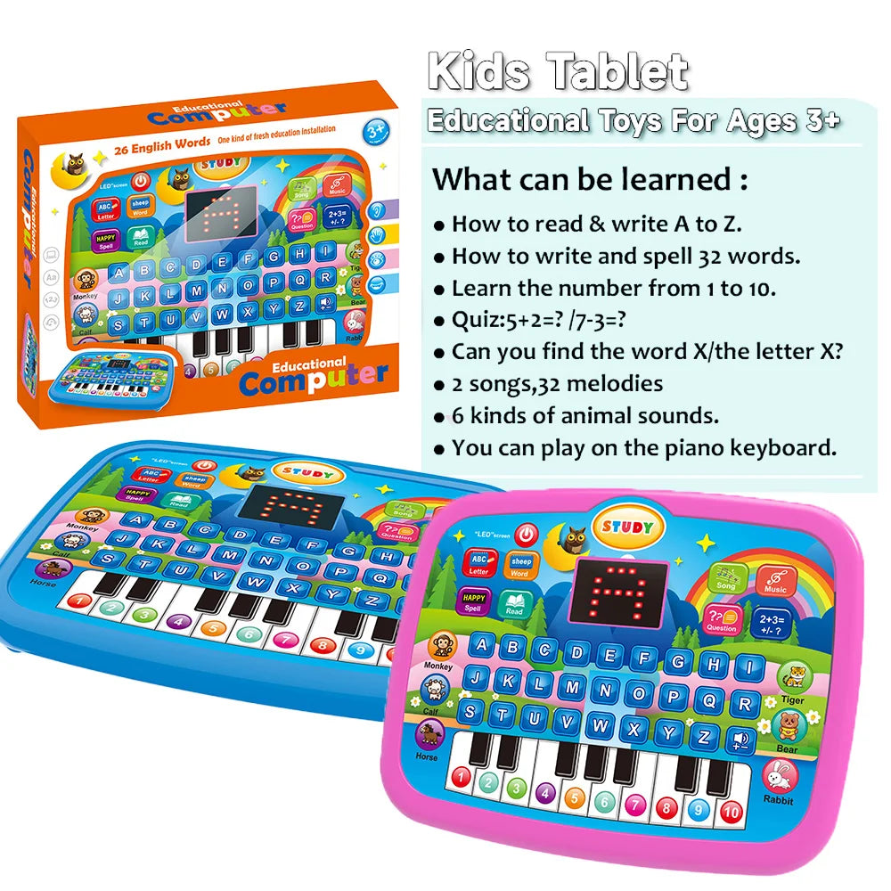 Kids’ Education Tablet Toy, Age 3+ Math Music Learning, Doubles as Electronic Keyboard
