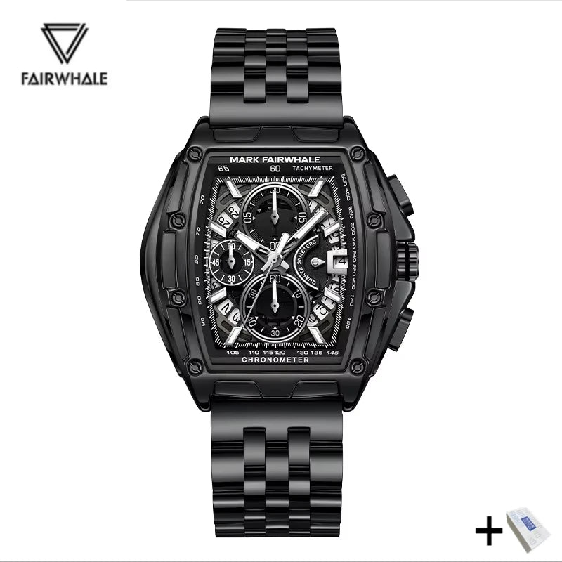 Mark Fairwhale 5080 Watches for Men Multifunctional Luminous Timing Hollow Waterproof Quartz Watches for Men Relogios Masculino