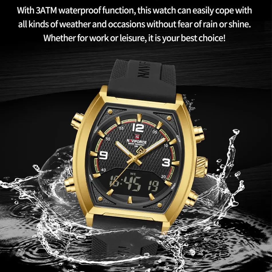NAVIFORCE Men Sport Watches Dual Time Analog Digital Watch Quartz 30m Waterproof Watch Military Clock Sport 2025 Men Wristwatch